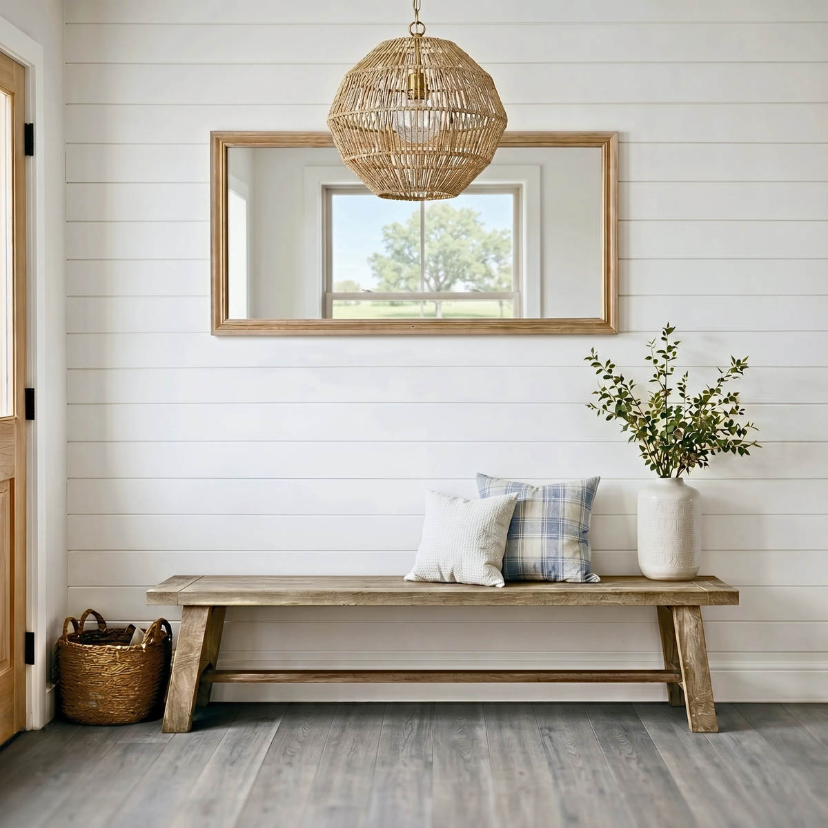 60" Farmhouse Solid Wood Accent Bench - Weathered Natural