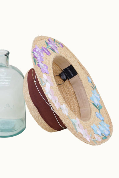 Floral Embroidery Raffia Straw Sun Hat, Adjustable