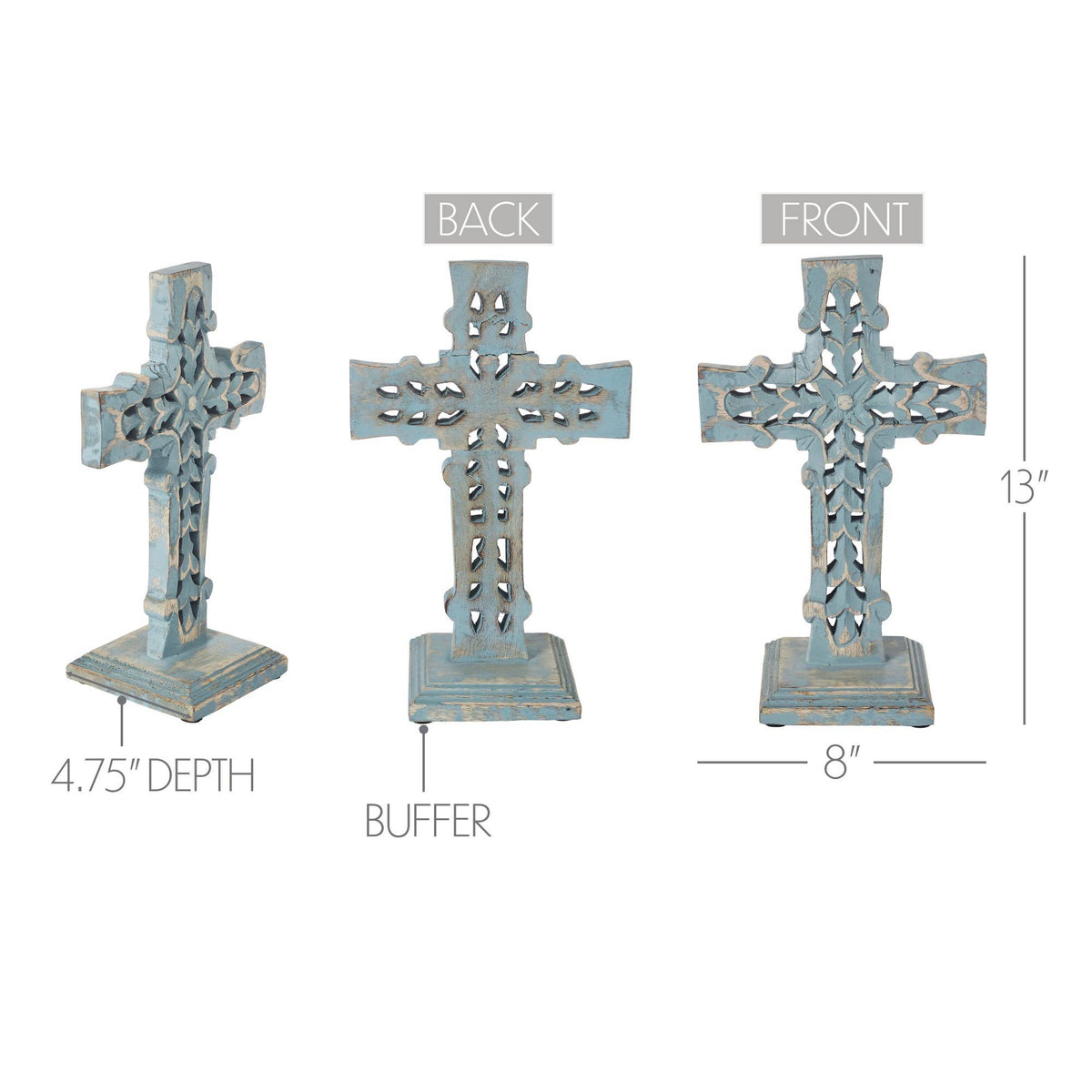 Distressed Blue Wooden Cross Farmhouse Decor 13 Inch