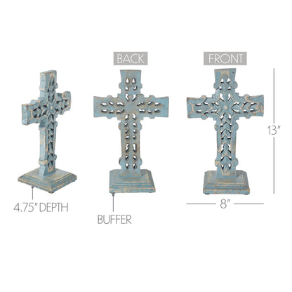 Distressed Blue Wooden Cross Farmhouse Decor 13 Inch