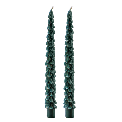 Green Tree Taper Candles, Set of 2 - Christmas Decor
