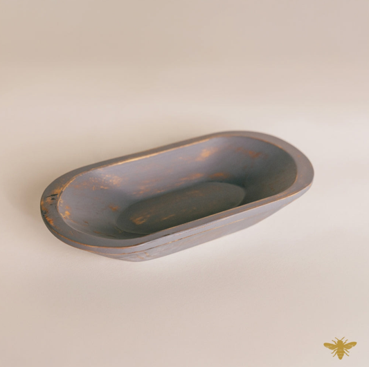 Acacia Wood Bowls | Large Oval Dough Bowl - Gray