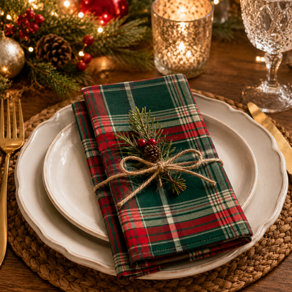 Green & Red Plaid Cotton Blend 20" Dinner Napkin