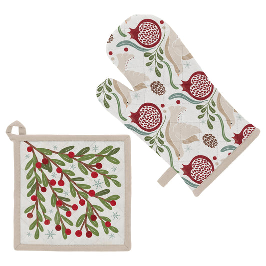Winter Berry Oven Mitt & Pot Holder Set of 2