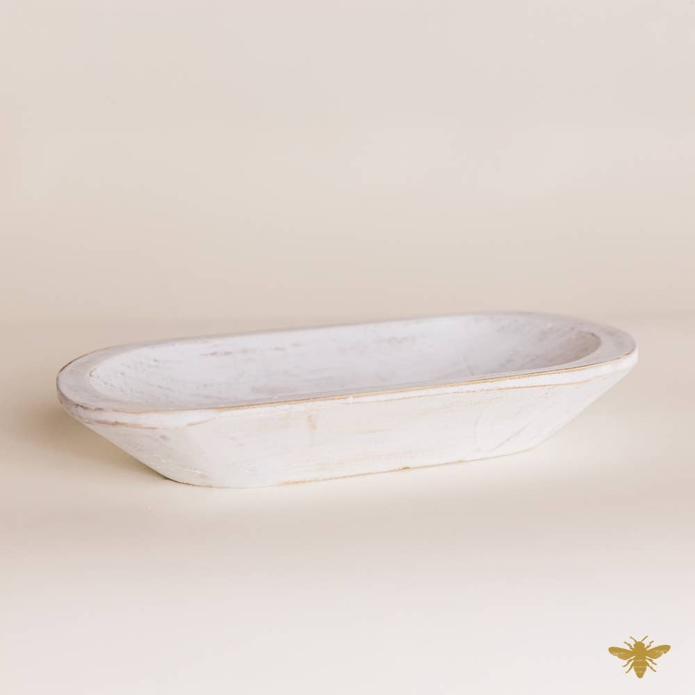Acacia Wood | Large Oval Bowl - White