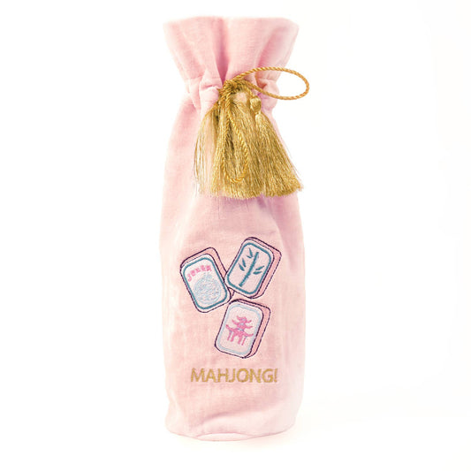 Mahjong Embroidered Pink Velvet Wine Gift Bag