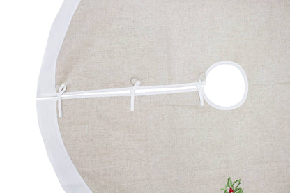 White & Natural Embroidered Holly 53" Christmas Tree Skirt