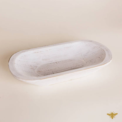 Acacia Wood | Large Oval Bowl - White