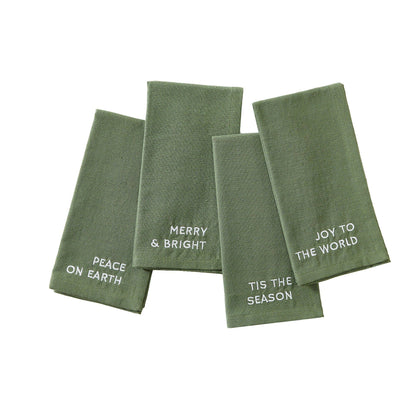 Joyful Sentiment Christmas/Holiday Embroidered Napkins, Set of 4