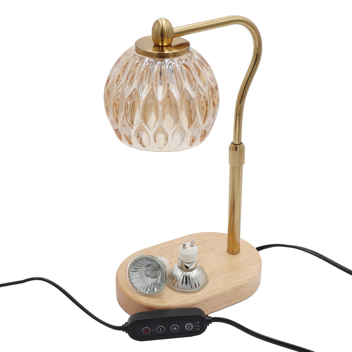 Candle Warmer Lamp - Crystal Glass & Wood Base - Gold