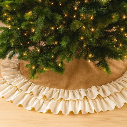 Natural Sidonia Cotton Jute Ruffle Christmas Tree Skirt