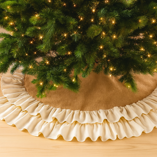 Natural Sidonia Cotton Jute Ruffle Christmas Tree Skirt