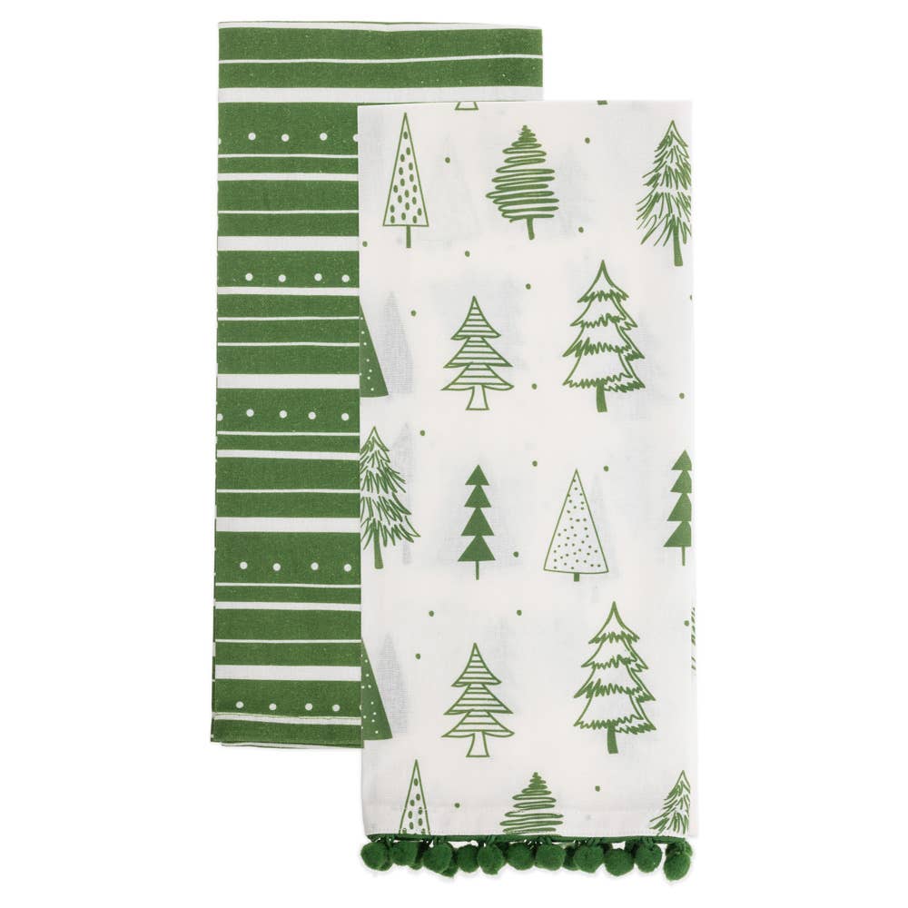 Green Trees & Stripes Tea Towels Set of 2