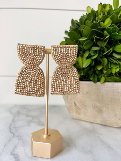 Metallic Geometric Arch Beaded Earring Silver and Gold 
