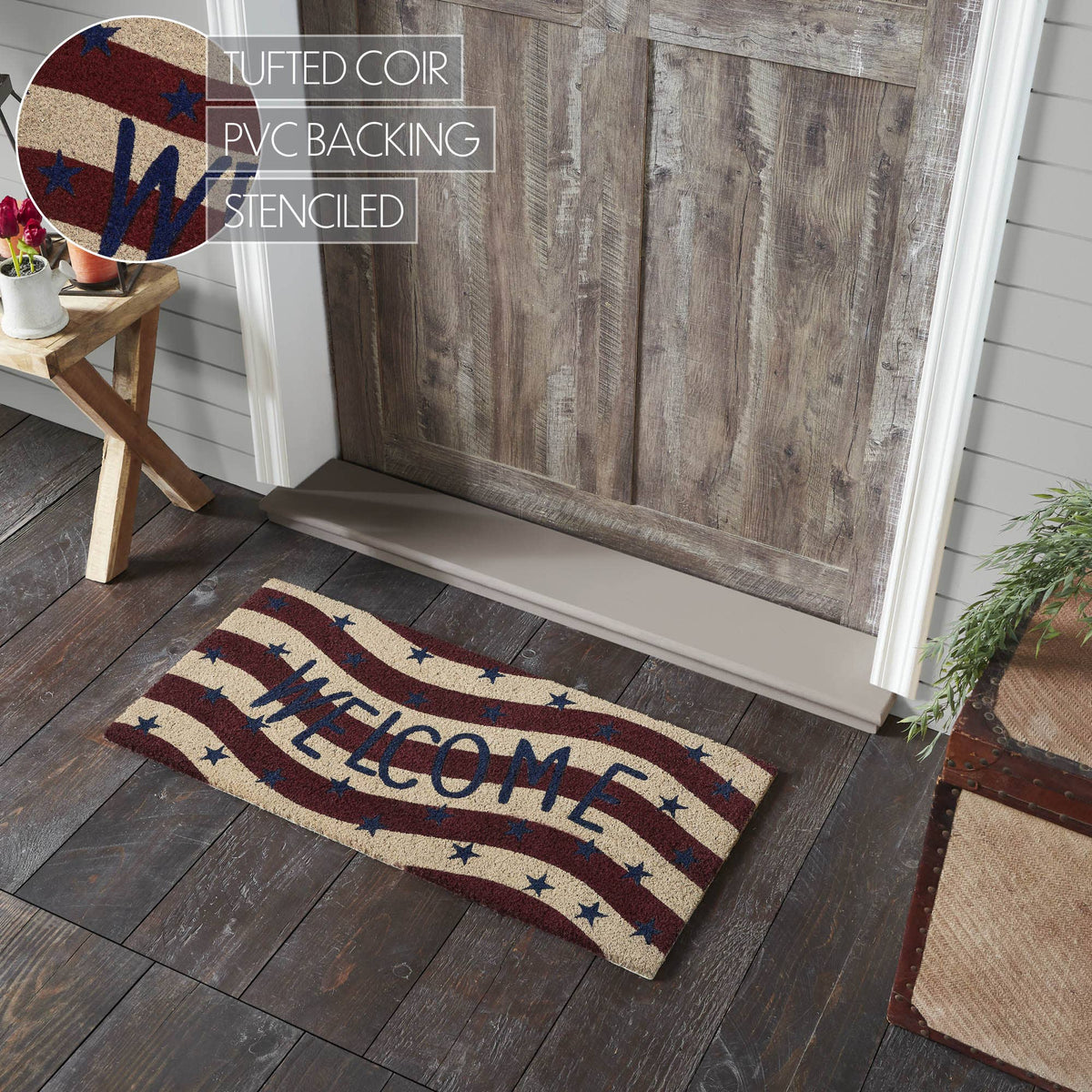 Red White Blue Flag Stripes Coir Welcome Rug Rect 17x36