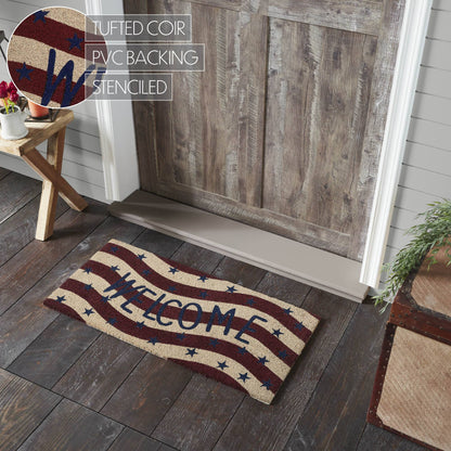 Red White Blue Flag Stripes Coir Welcome Rug Rect 17x36