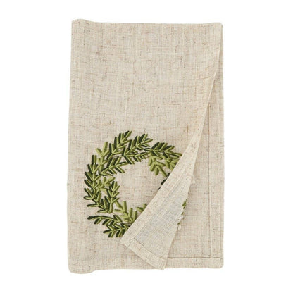 Embroidered Wreath Holiday Linen-Poly 20" Dinner Napkin