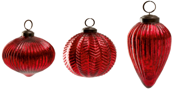 Set of 3 Red Glass Ornaments