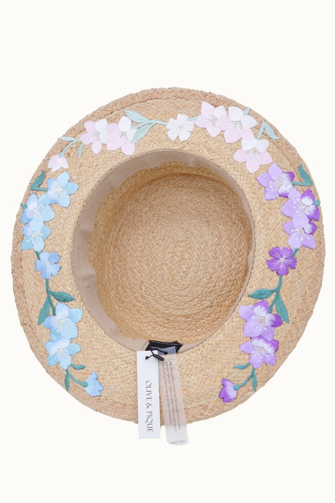 Floral Embroidery Raffia Straw Sun Hat, Adjustable