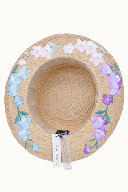 Floral Embroidery Raffia Straw Sun Hat, Adjustable