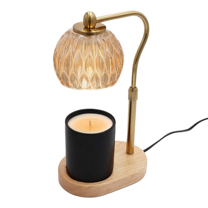 Candle Warmer Lamp - Crystal Glass & Wood Base - Gold
