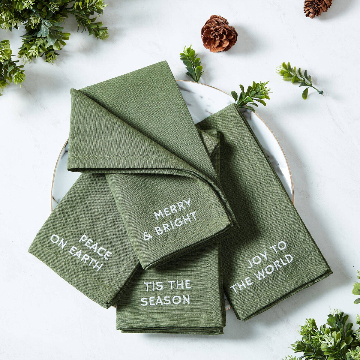 Joyful Sentiment Christmas/Holiday Embroidered Napkins, Set of 4