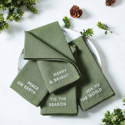Joyful Sentiment Christmas/Holiday Embroidered Napkins, Set of 4