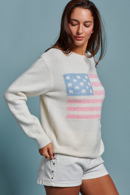 Vintage Flag Graphic Relaxed Soft Knit Sweater