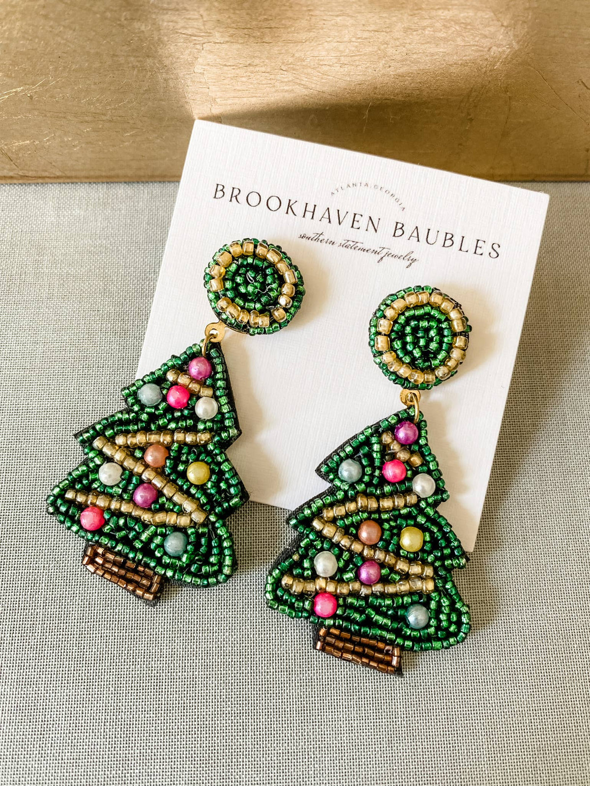 Green Christmas Tree Beaded Statement Earrings