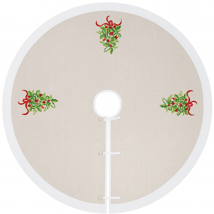 White & Natural Embroidered Holly 53" Christmas Tree Skirt