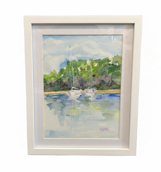 “2 Boats” 11x14 Framed Watercolor - Original by Cheryl Gray