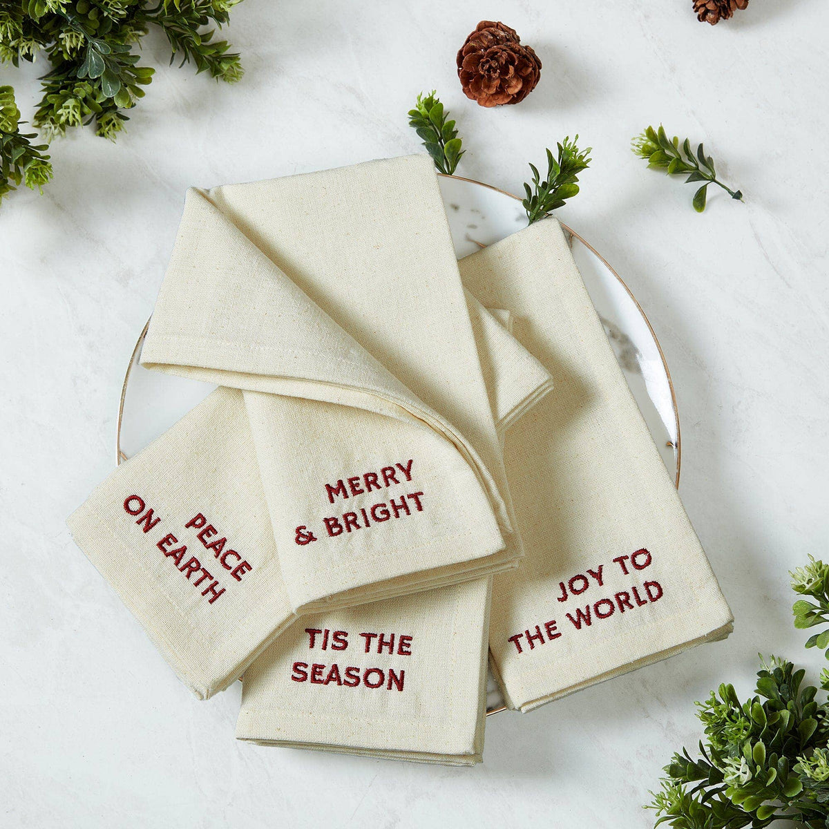 Joyful Sentiment Christmas/Holiday Embroidered Napkins, Set of 4