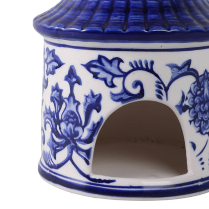 Bird House - White/Blue Ceramic Chinoiserie, 8 in.