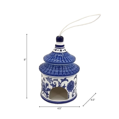 Bird House - White/Blue Ceramic Chinoiserie, 8 in.