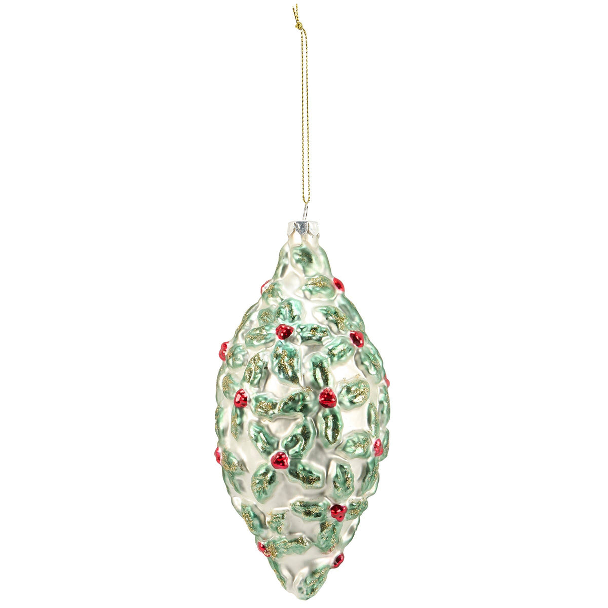 Holly Finial Glass Xmas Ornament