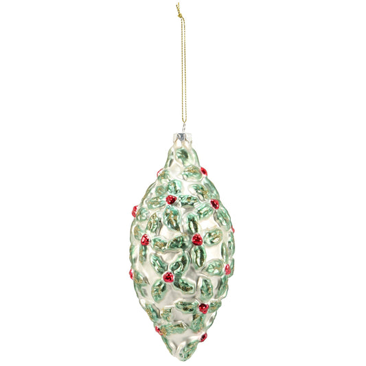 Holly Finial Glass Xmas Ornament