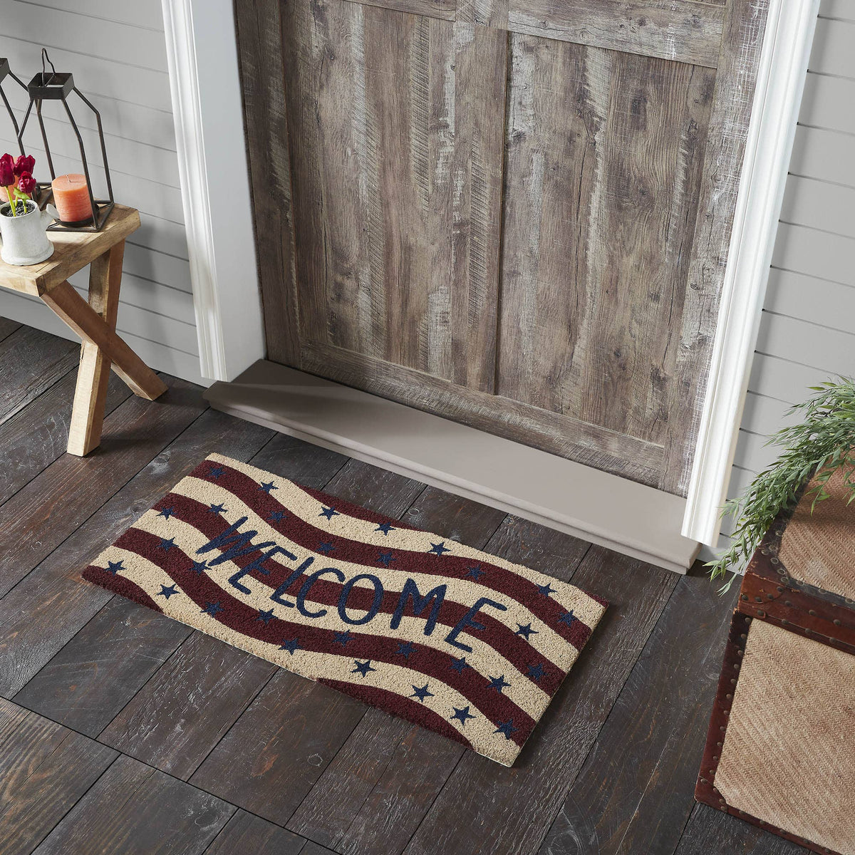 Red White Blue Flag Stripes Coir Welcome Rug Rect 17x36
