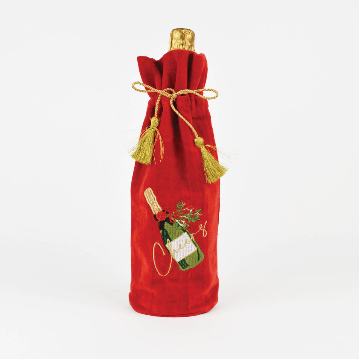 Champagne Embroidered Red Velvet Wine Gift Bag