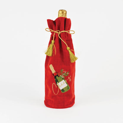 Champagne Embroidered Red Velvet Wine Gift Bag