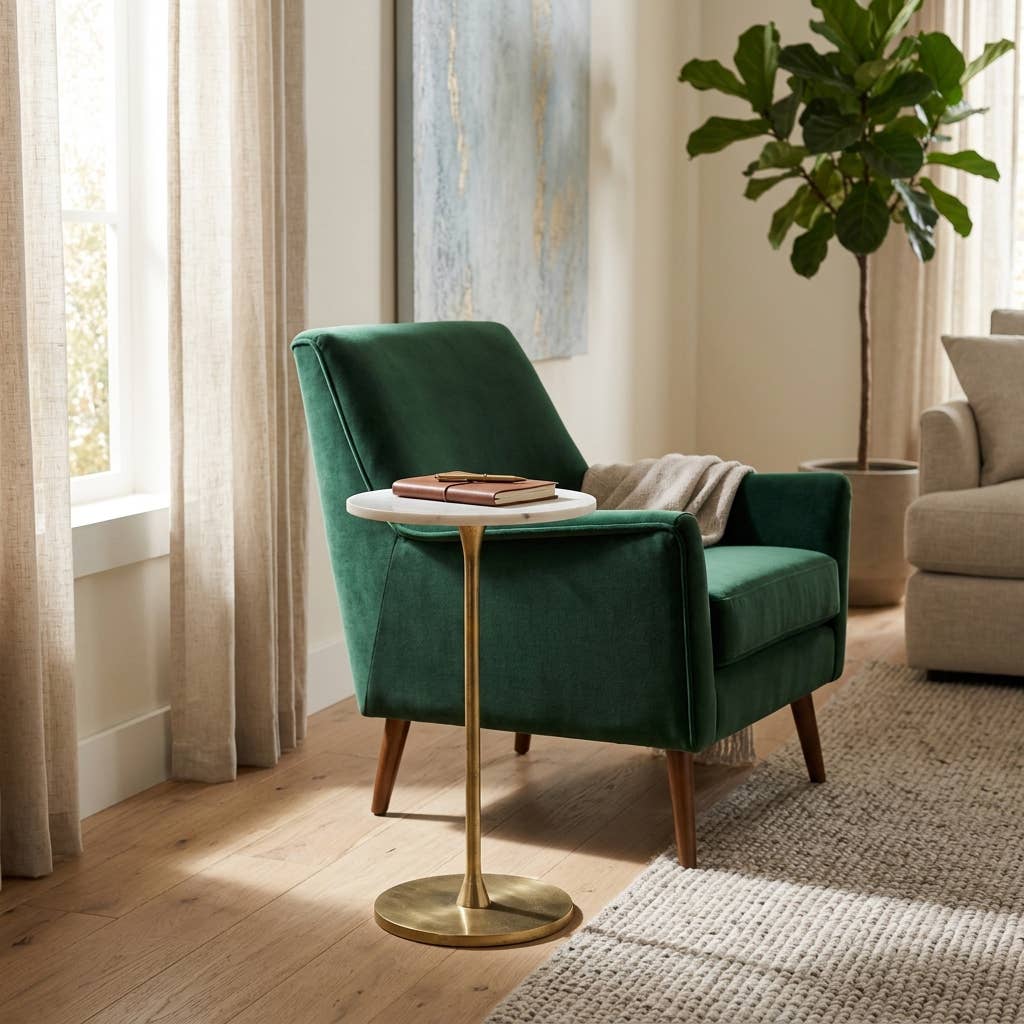 Side Table - Gold/White Marble Top Metal Round Base, 24 in.