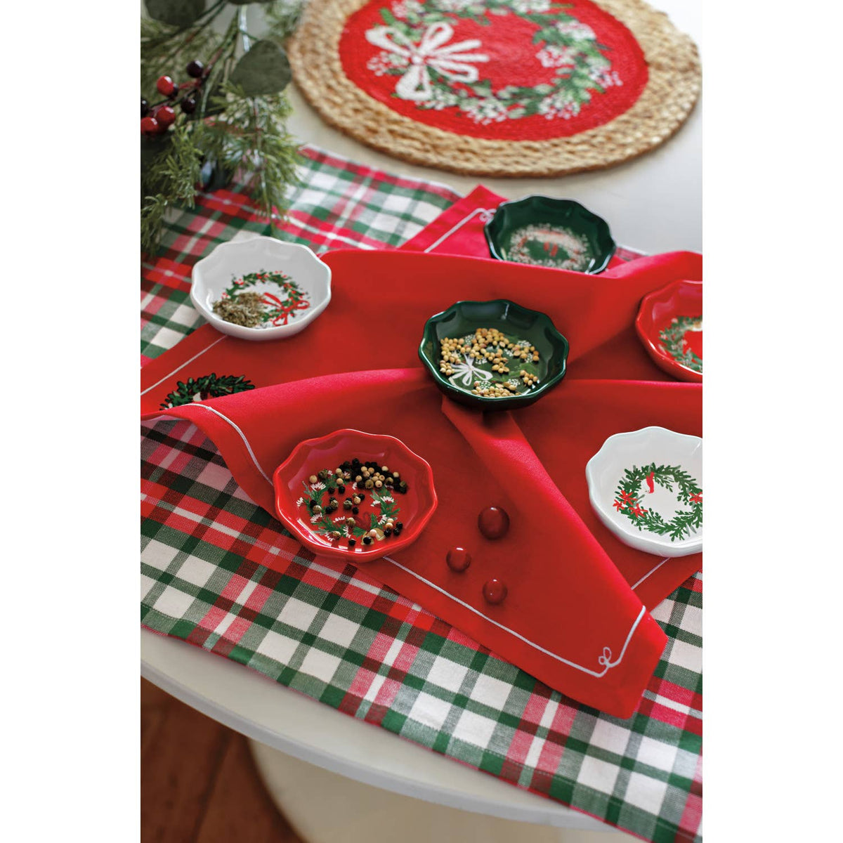 Wreaths Shaped Christmas Pinch Bowls - Set of 6