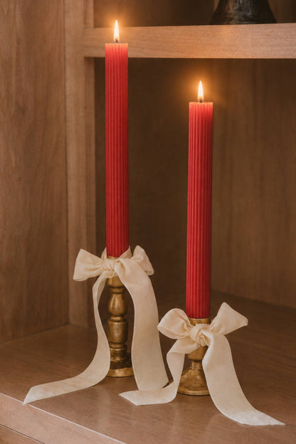 Red Fluted Taper Candles, Set of 3