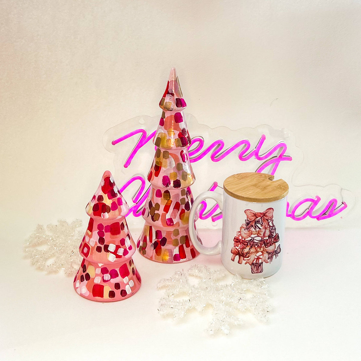 Pink and Red Tall Christmas Tree|Jessica Reynolds Art