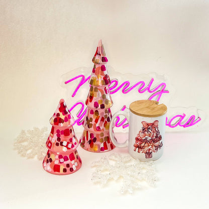 Pink and Red Tall Christmas Tree|Jessica Reynolds Art