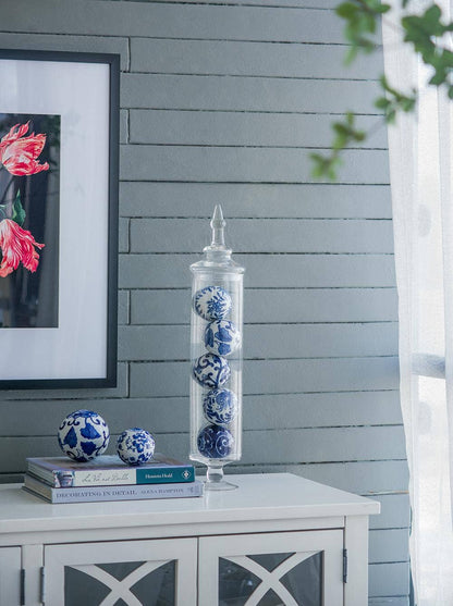3" Traditional Decorative Orbs - Blue/White Set of 3