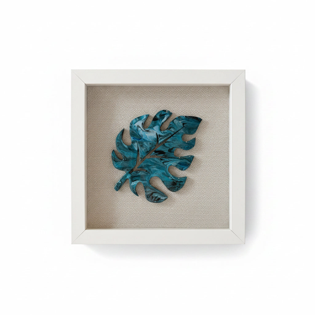 Framed 8x8” Blue Resin Leaf - Original Art by Terri Cipolla