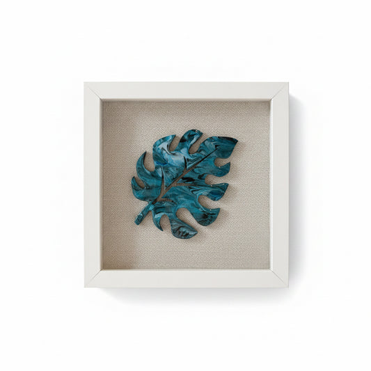 Framed 8x8” Blue Resin Leaf - Original Art by Terri Cipolla