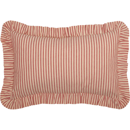 Sawyer Mill Red Ticking Stripe Ruffled Throw Pillow 14x22