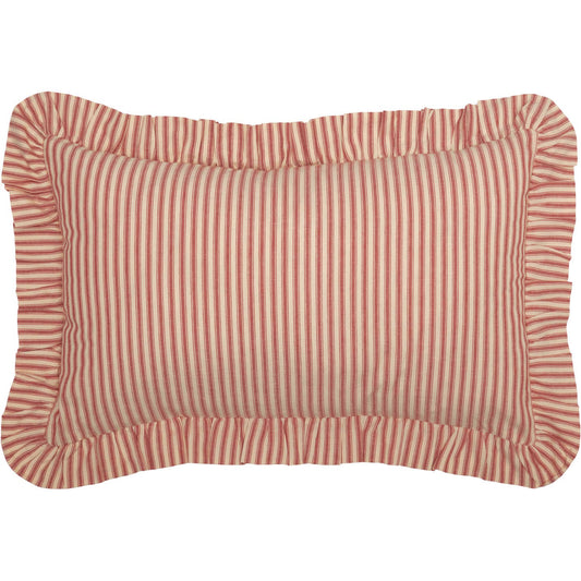 Sawyer Mill Red Ticking Stripe Ruffled Throw Pillow 14x22