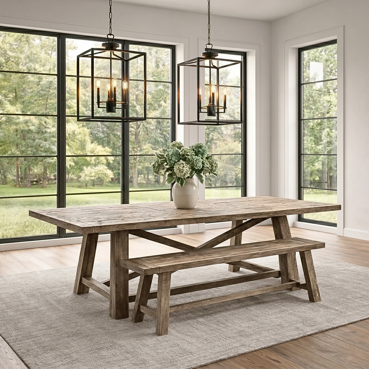 60" Farmhouse Solid Wood Accent Bench - Weathered Natural